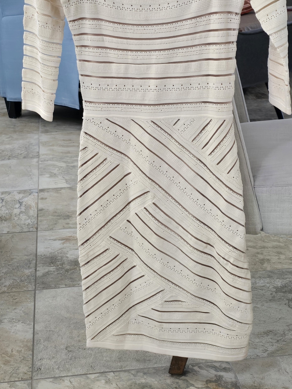 Bailey 44 Cream and Brown Striped Knit Pencil Dress